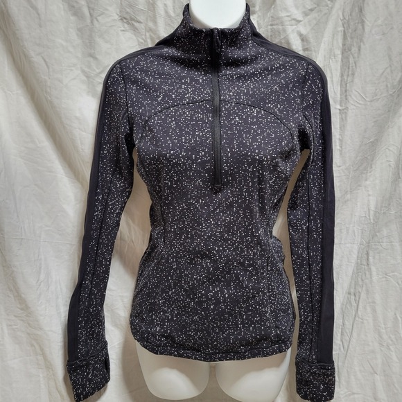 lululemon athletica Tops - Lululemon Women Run Briskly Size 6 Pique Black White 1/2 Zip Activewear Top